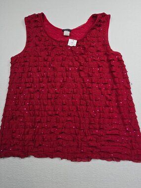 NWT Cocomo Womens 2X Pink Sleeveless Ruffle Tank Top Sequins Cato
